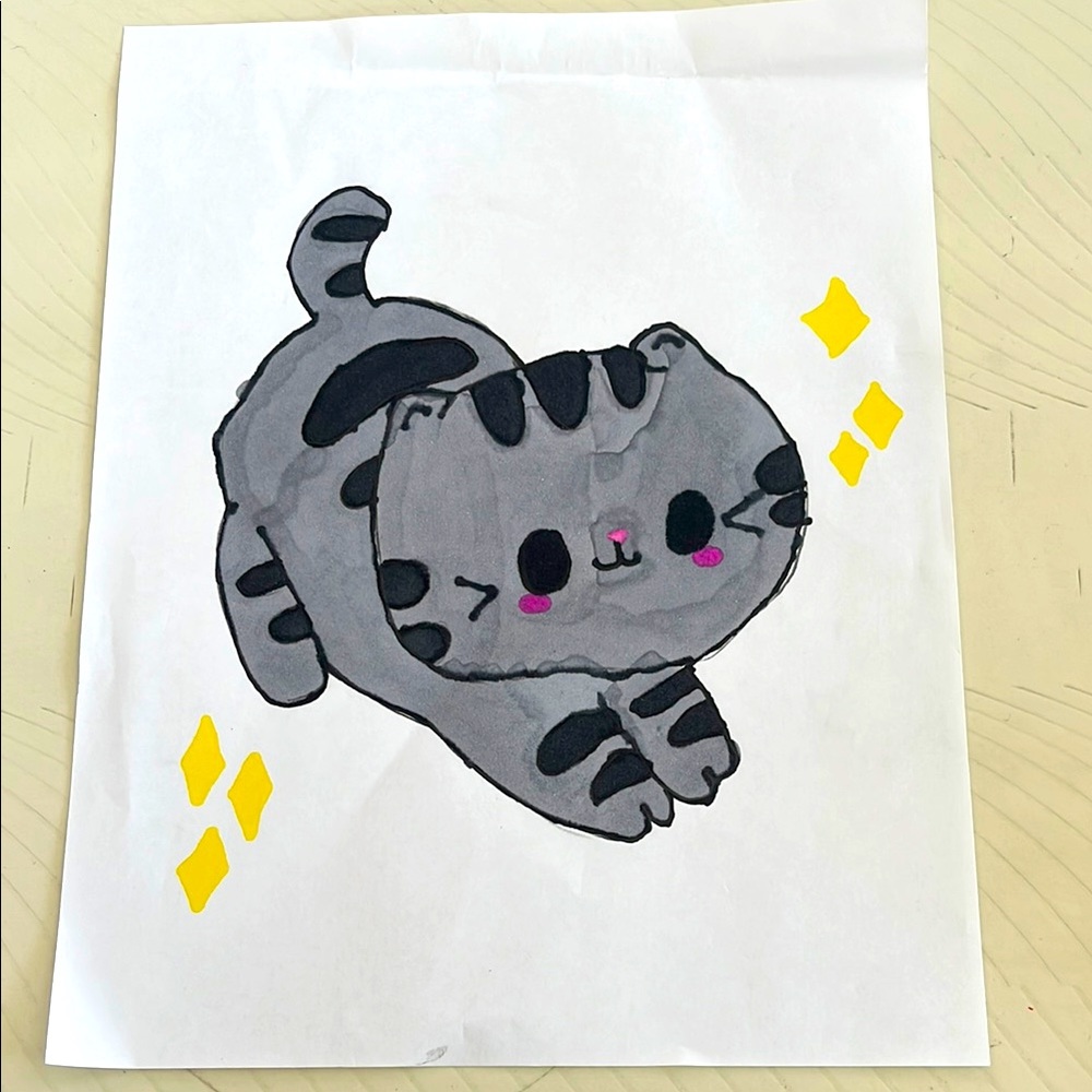 Gray and Black Cat Illustration